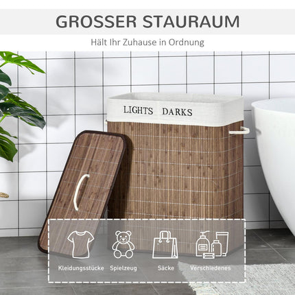 100L laundry basket - bamboo, cotton, 3 handles, washable