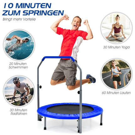 Ø101 cm folding mini trampoline fitness trampoline with height-adjustable handle blue + black
