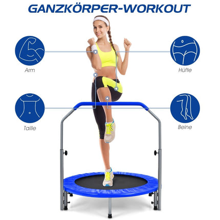 Ø101 cm folding mini trampoline fitness trampoline with height-adjustable handle blue + black