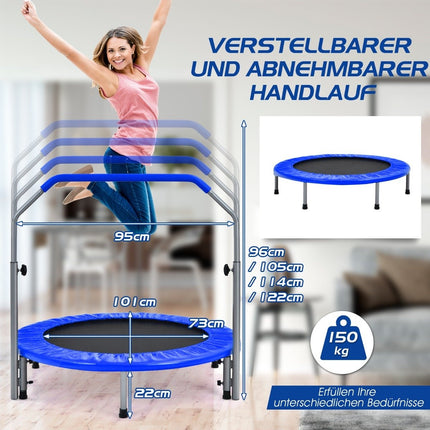 Ø101 cm folding mini trampoline fitness trampoline with height-adjustable handle blue + black