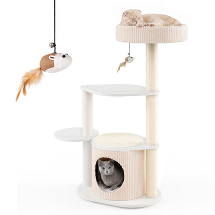 105 cm White Cat Tree with Sisal Posts and Cat House