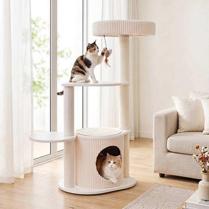 105 cm White Cat Tree with Sisal Posts and Cat House