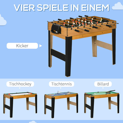 4-in-1 game table: Table tennis, Football, Billiards, Hockey, 107 cm