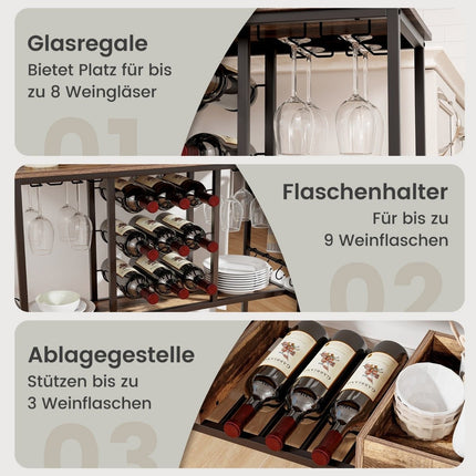 108 x 40 x 91 cm 3-tier kitchen trolley with wheels &amp; Glass holders &amp; Wine Rack &amp; Hook serving trolley trolley gray