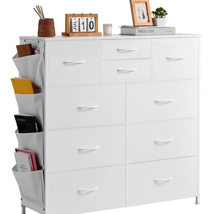 10-Drawer Fabric Dresser, Steel Frame, White