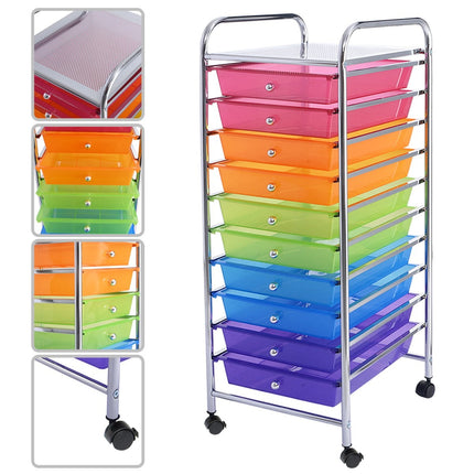 10-Drawer Rolling Cart with Chrome Frame