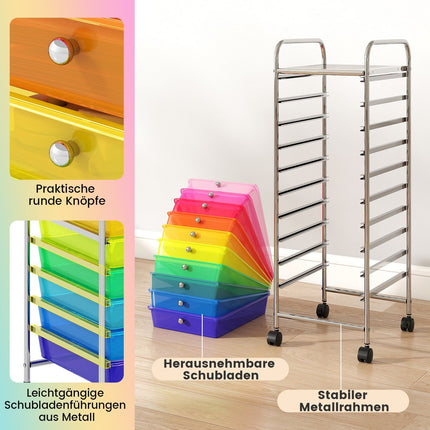 10-Drawer Rolling Cart with Lockable Wheels, Metal Frame