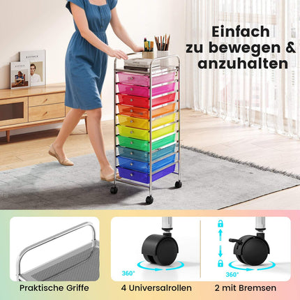 10-Drawer Rolling Cart with Lockable Wheels, Metal Frame