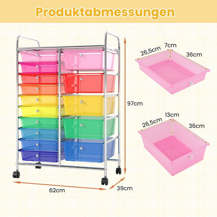 10-Drawer Rolling Cart with Locking Wheels, Metal Frame