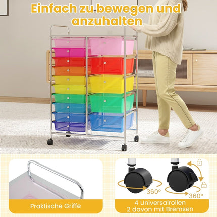 10-Drawer Rolling Cart with Locking Wheels, Metal Frame