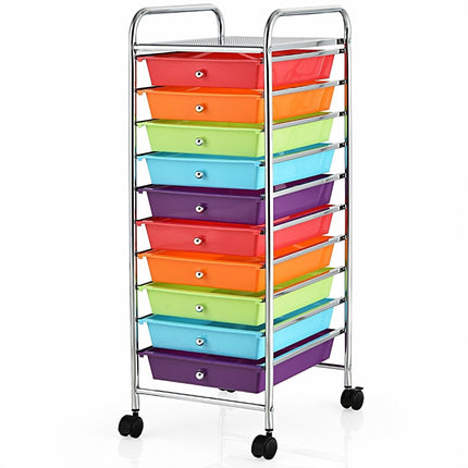 10-Drawer Rolling Storage Cart, Red & Purple, 33x37x86 cm
