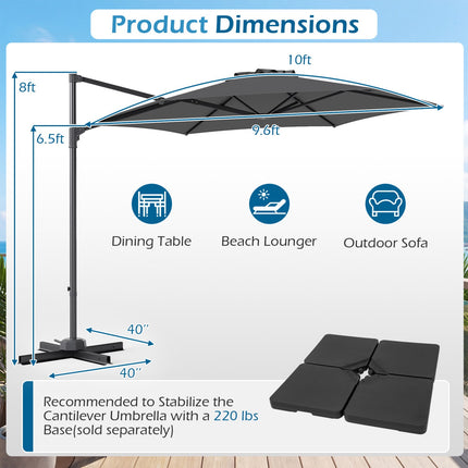 10 Ft Cantilever Patio Umbrella – 360 Swivel, Vent