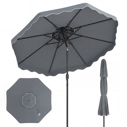 10 Ft Patio Umbrella, Push-Button Tilt, Crank, Gray