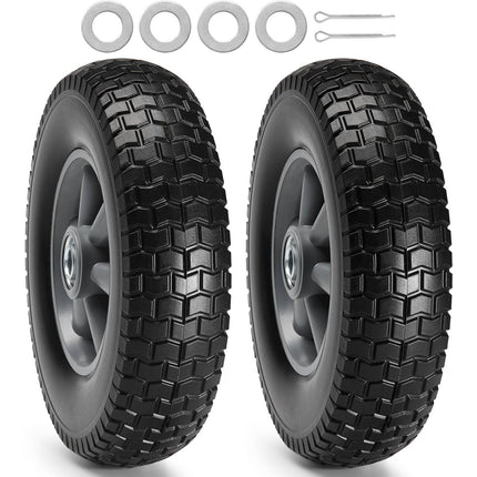 10 Inch Solid PU Flat-Free Wheels, 2-Pack for Carts