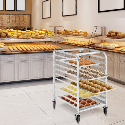 10-Tier Sheet Pan Rack, Aluminum, Locking Casters