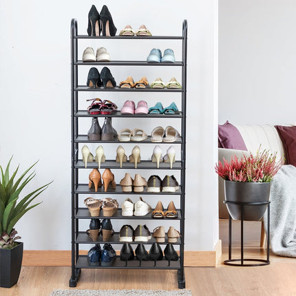 10-Tier Shoe Rack, Removable Shelves, Metal Frame, Black