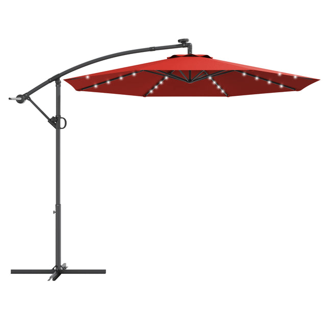 10ft Solar LED Offset Patio Umbrella, 360 Tilt, Burgundy