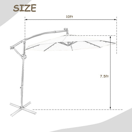 10ft Solar LED Offset Patio Umbrella, 360 Tilt, Tan
