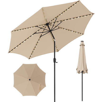 10 ft Solar LED Patio Umbrella, Crank Tilt, Beige