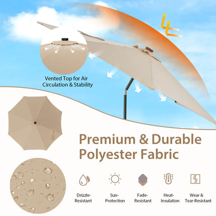 10 ft Solar LED Patio Umbrella, Crank Tilt, Beige