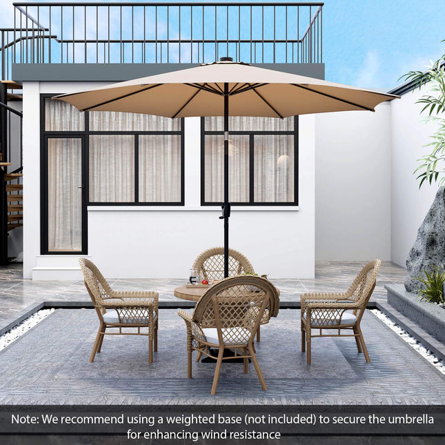 10 ft Solar LED Patio Umbrella, Crank Tilt, Beige