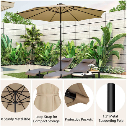 10 ft Solar LED Patio Umbrella, Crank Tilt, Beige