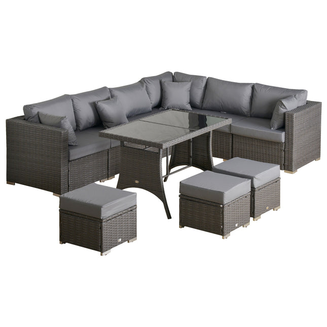 10-piece dark gray rattan patio set with cushions