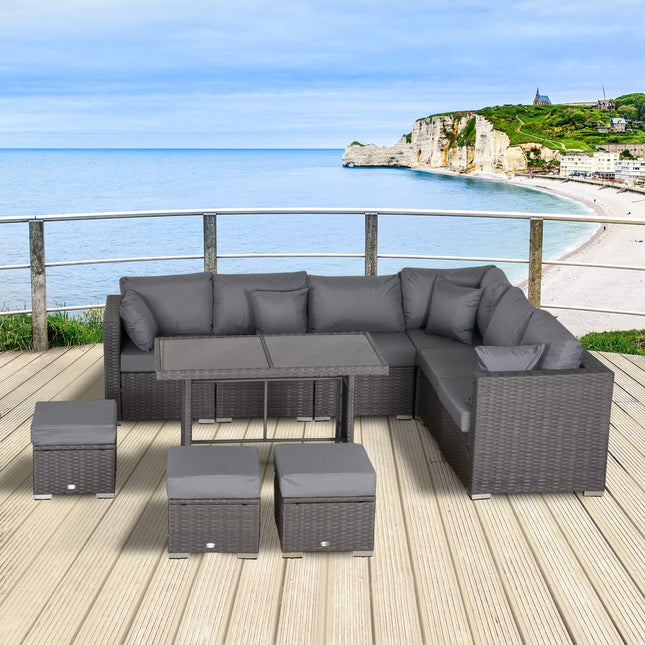 10-piece dark gray rattan patio set with cushions