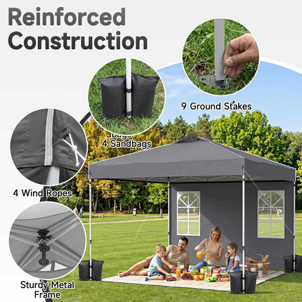 10 x 10 FT Waterproof Pop Up Canopy Tent with Sidewalls