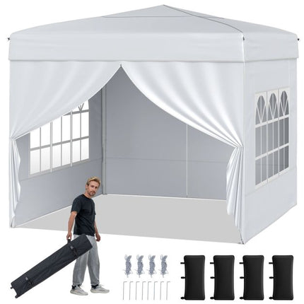 10x10 Pop Up Canopy Tent, 4 Sidewalls, Wheeled Bag, White