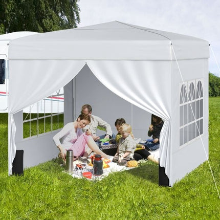 10x10 Pop Up Canopy Tent, 4 Sidewalls, Wheeled Bag, White
