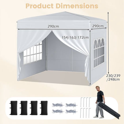 10x10 Pop Up Canopy Tent, 4 Sidewalls, Wheeled Bag, White