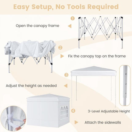 10x10 Pop Up Canopy Tent, 4 Sidewalls, Wheeled Bag, White