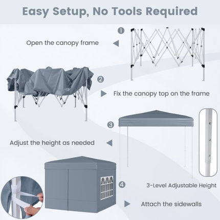 10x10 Pop Up Canopy Tent With 4 Sidewalls, Gray
