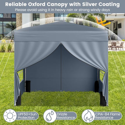10x10 Pop Up Canopy Tent With 4 Sidewalls, Gray