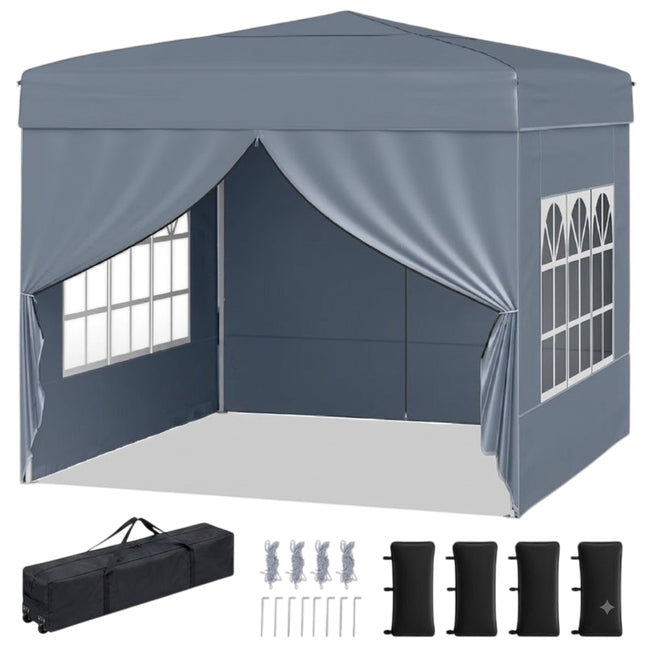 10x10 Pop Up Canopy Tent With 4 Sidewalls, Gray
