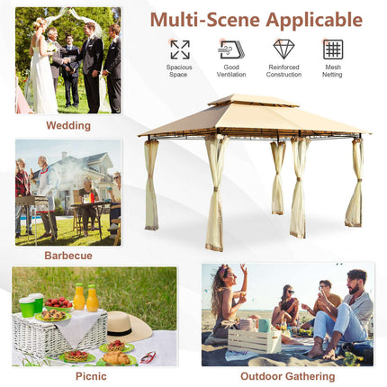 10x13 Ft Patio Gazebo Canopy, Removable Mesh Walls, Tan