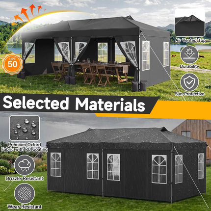 10 x 20 FT Pop Up Canopy Tent with 6 Sidewalls, Adjustable Height