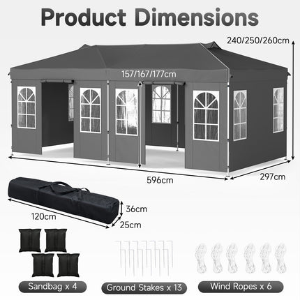 10 x 20 FT Pop Up Canopy Tent with 6 Sidewalls, Adjustable Height