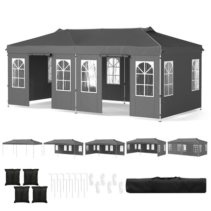 10 x 20 FT Pop Up Canopy Tent with 6 Sidewalls, Adjustable Height
