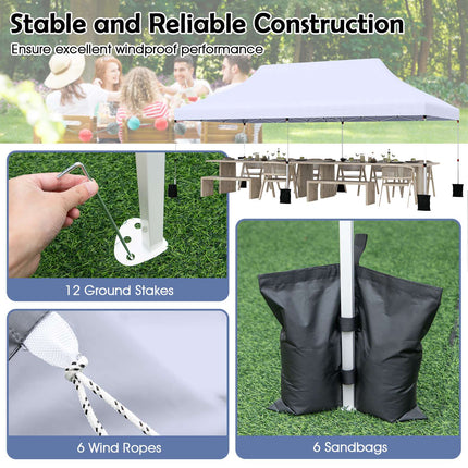 10x20 Pop Up Canopy Tent – Adjustable Height, Carry Bag, White