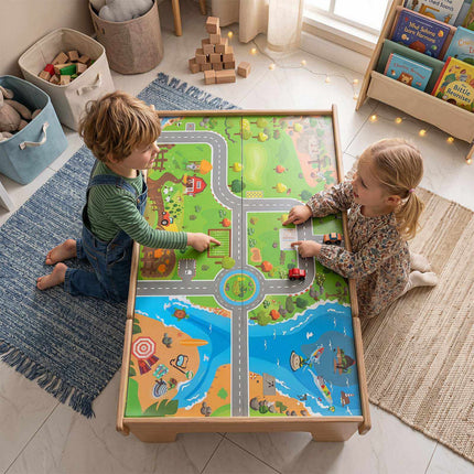 110-Piece Wooden Train Table with Storage for Toddlers 3+