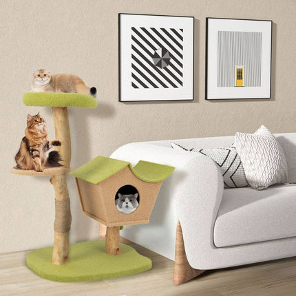 110 cm large wooden scratching post cat tower with padded seat house scratching post green 79 x 60 x 110 cm