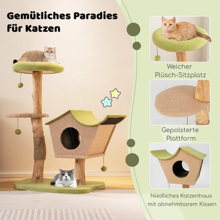 110 cm large wooden scratching post cat tower with padded seat house scratching post green 79 x 60 x 110 cm