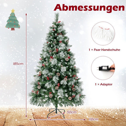 Ø110 x 185 cm Illuminated Christmas tree with pine needles green + white