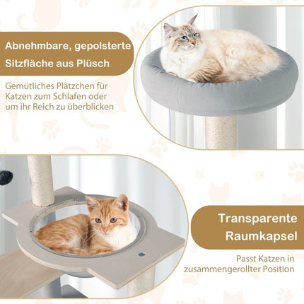 113cm High Modern Scratching Post with Removable & Padded Viewing Platform Climbing Tree