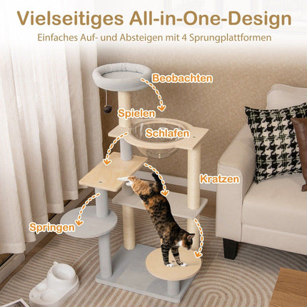 113cm High Modern Scratching Post with Removable & Padded Viewing Platform Climbing Tree