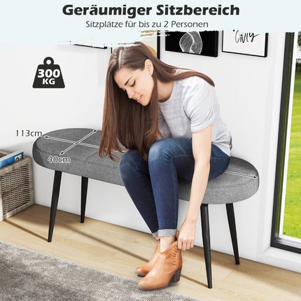 113 cm bench with cushions &amp; Metal legs upholstered bench ottoman up to 300 kg load capacity grey
