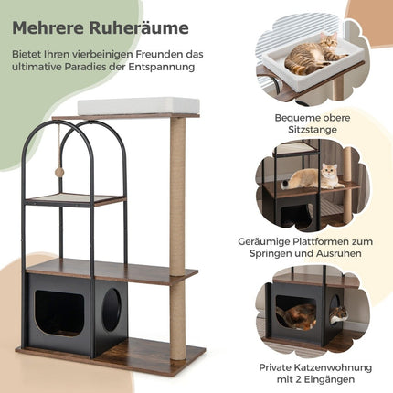 118 cm high cat tree tower with metal frame climbing furniture for cats