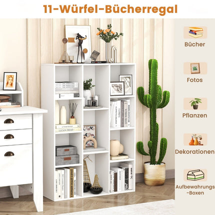 11-Shelf White Bookcase, 74x24x106 cm, Freestanding